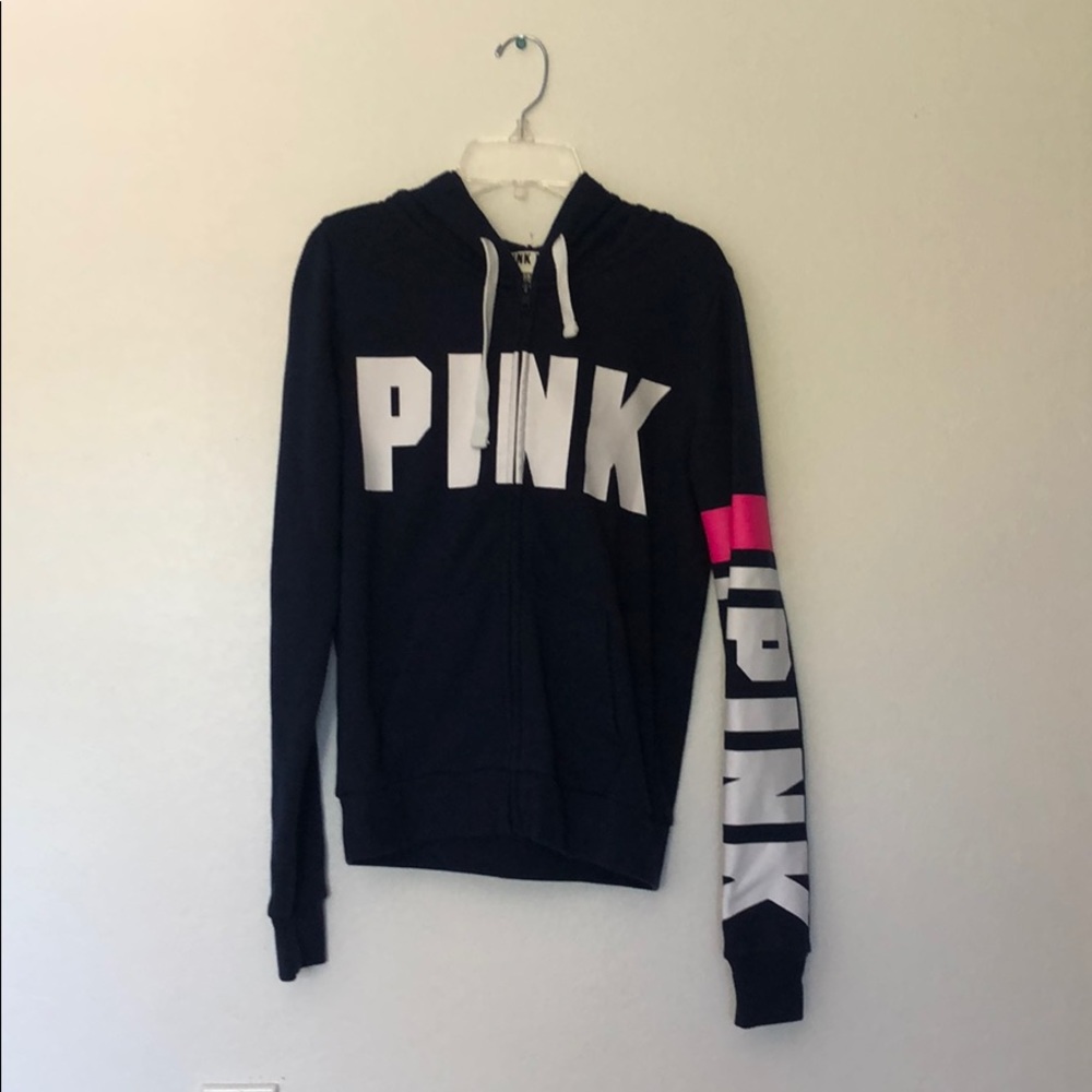 PINK VICTORIA SECRET WOMANS NAVY ZIP UP HOODIE XS